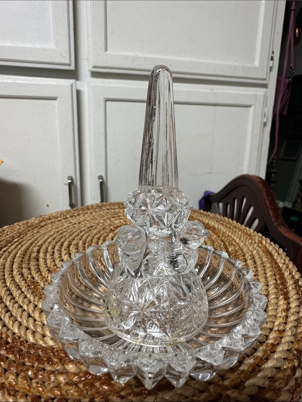 Clear Glass Ring Holder with Trinket Dish - Elegant Decorative Jewelry Stand